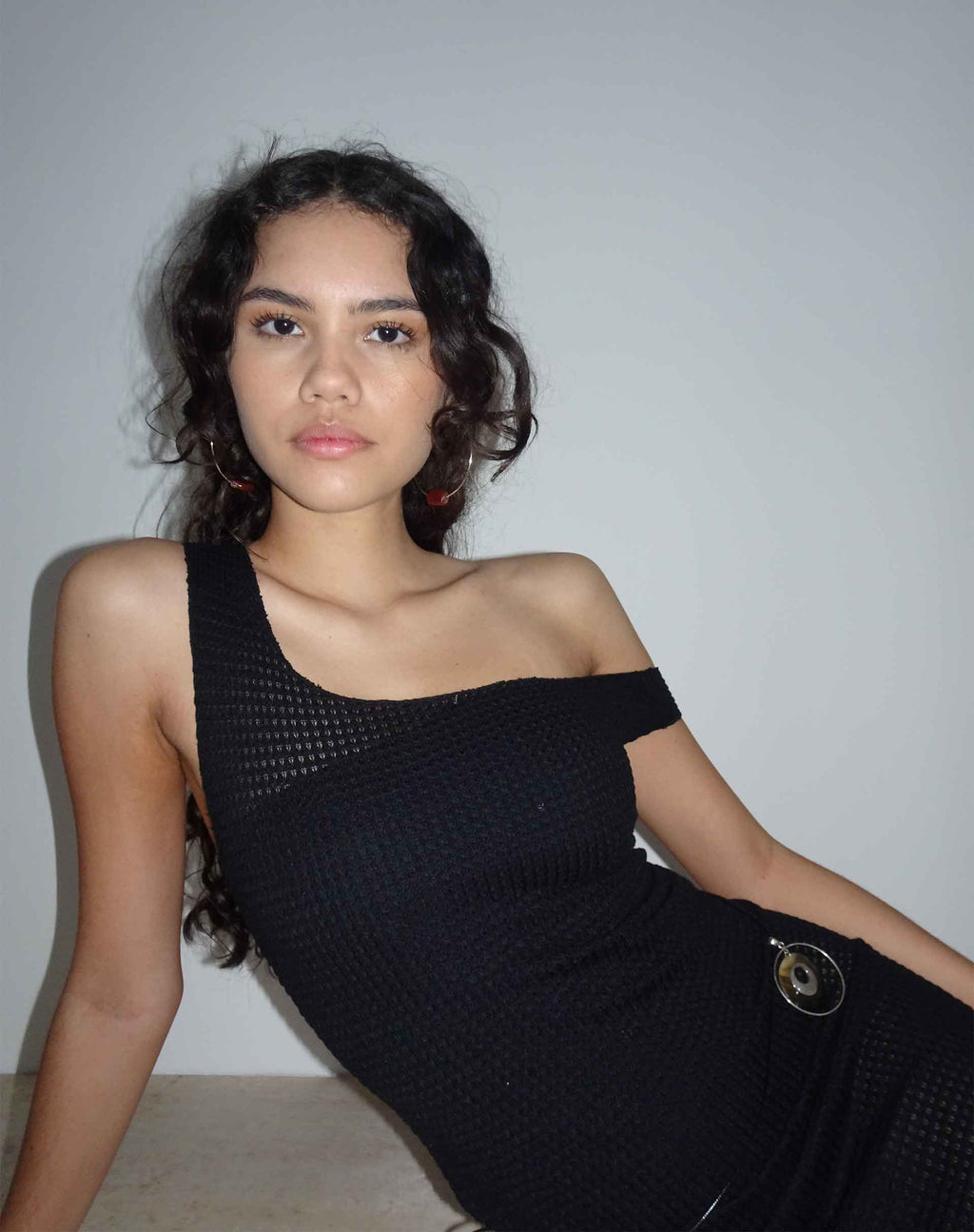 Robe longue Katja en crochet texturé noir