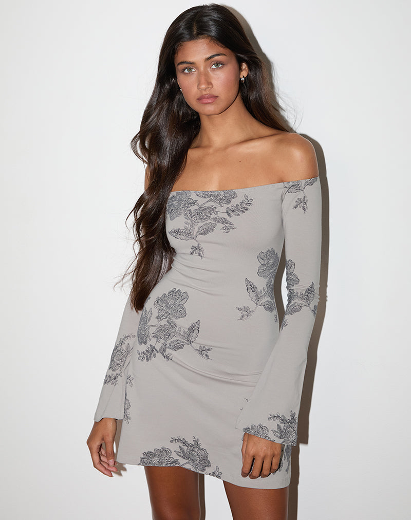 Kausar - Mini robe asymétrique en dentelle fleurie - Gris