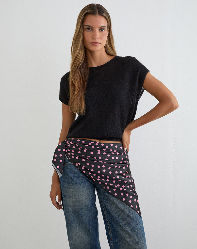 Écharpe Kavra en satin noir parsemée de pois roses