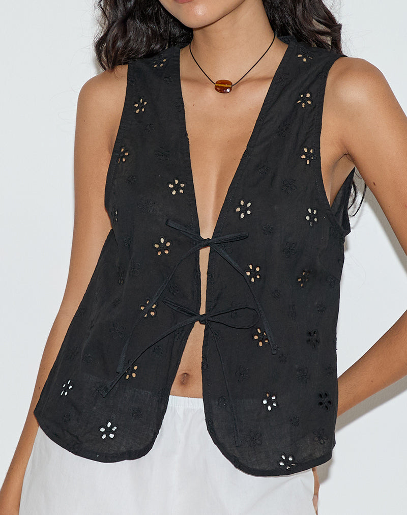 Top Kayve en broderie fleurie Noir