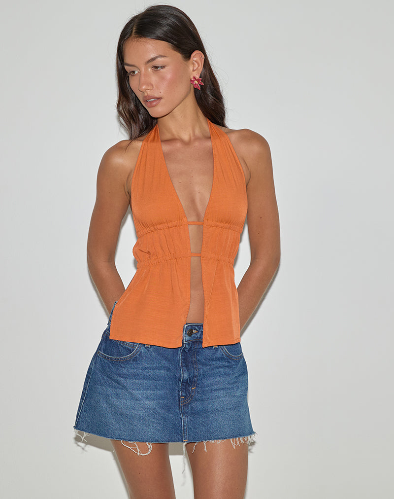 Image de Kaytia Halterneck Top in Double Tie Sunset Orange