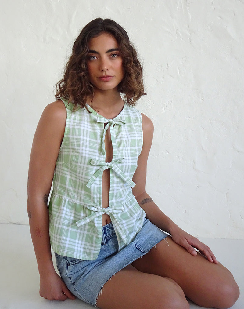 Kayvata Tie Front Top in Table Cloth Neo Mint (nappe à nouer)