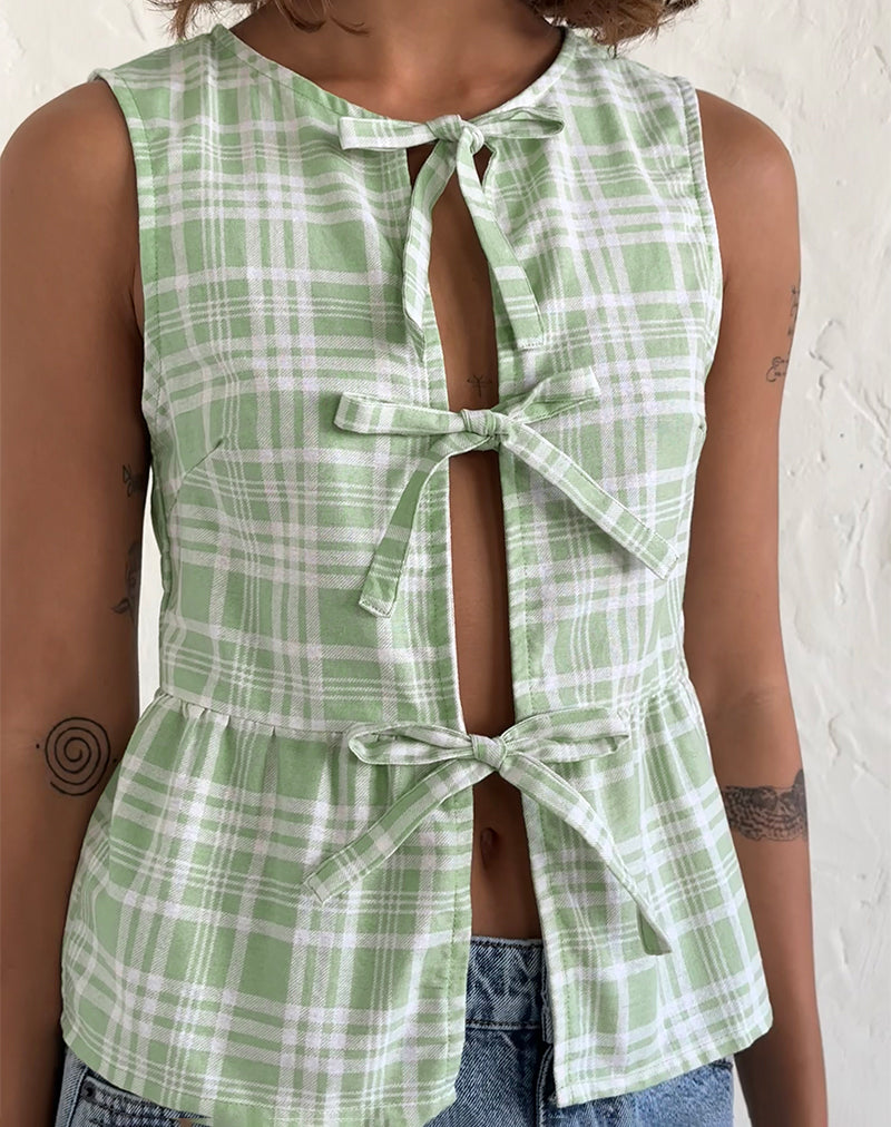 Kayvata Tie Front Top in Table Cloth Neo Mint (nappe à nouer)