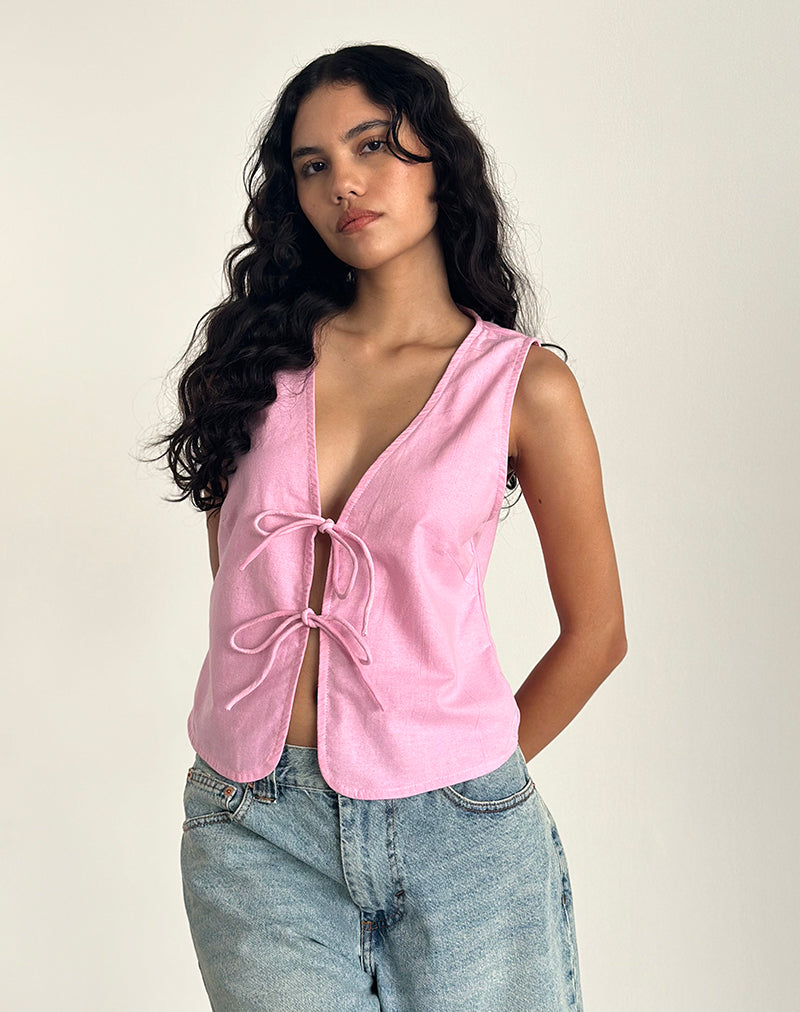 Image de Kayve Tie Front Top in Flamingo Pink