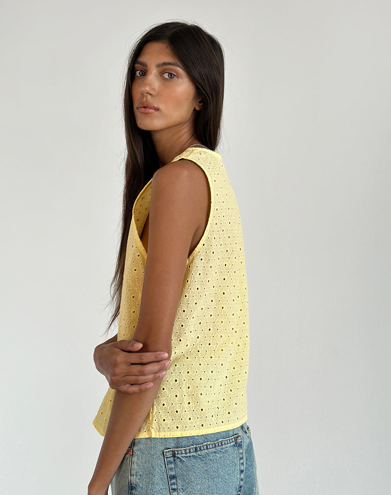 Image de Kayve Tie Front Top in Broderie Yellow