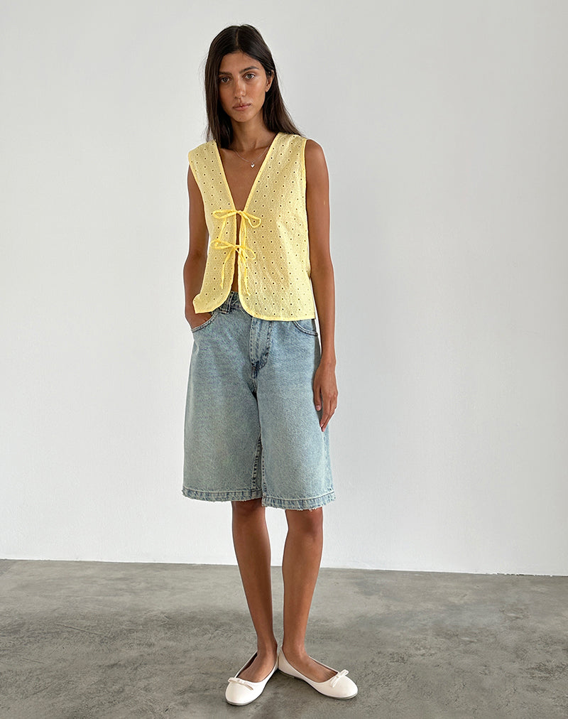 Image de Kayve Tie Front Top in Broderie Yellow