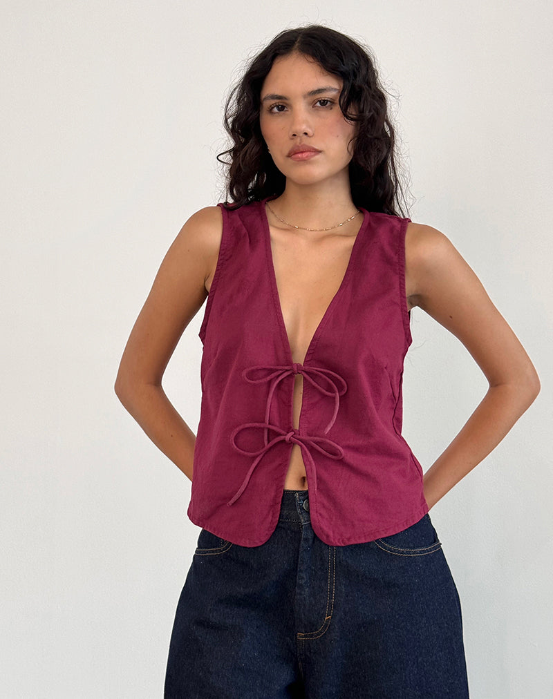 Image de Kayve Tie Front Top in Burgundy