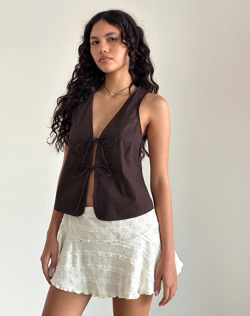Image de Kayve Tie Front Top in Poplin Deep Mahogany