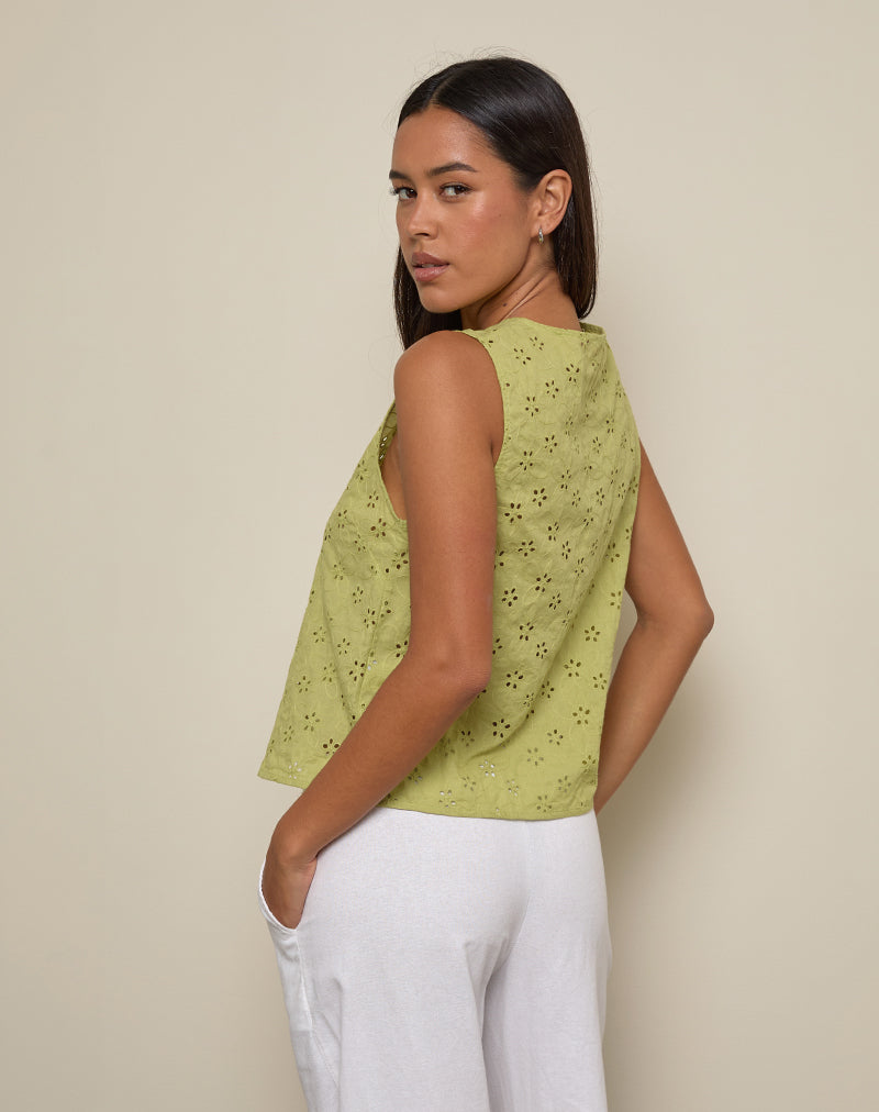 Image de Kayve Tie-Front Top in Little Daisy Broderie Lime