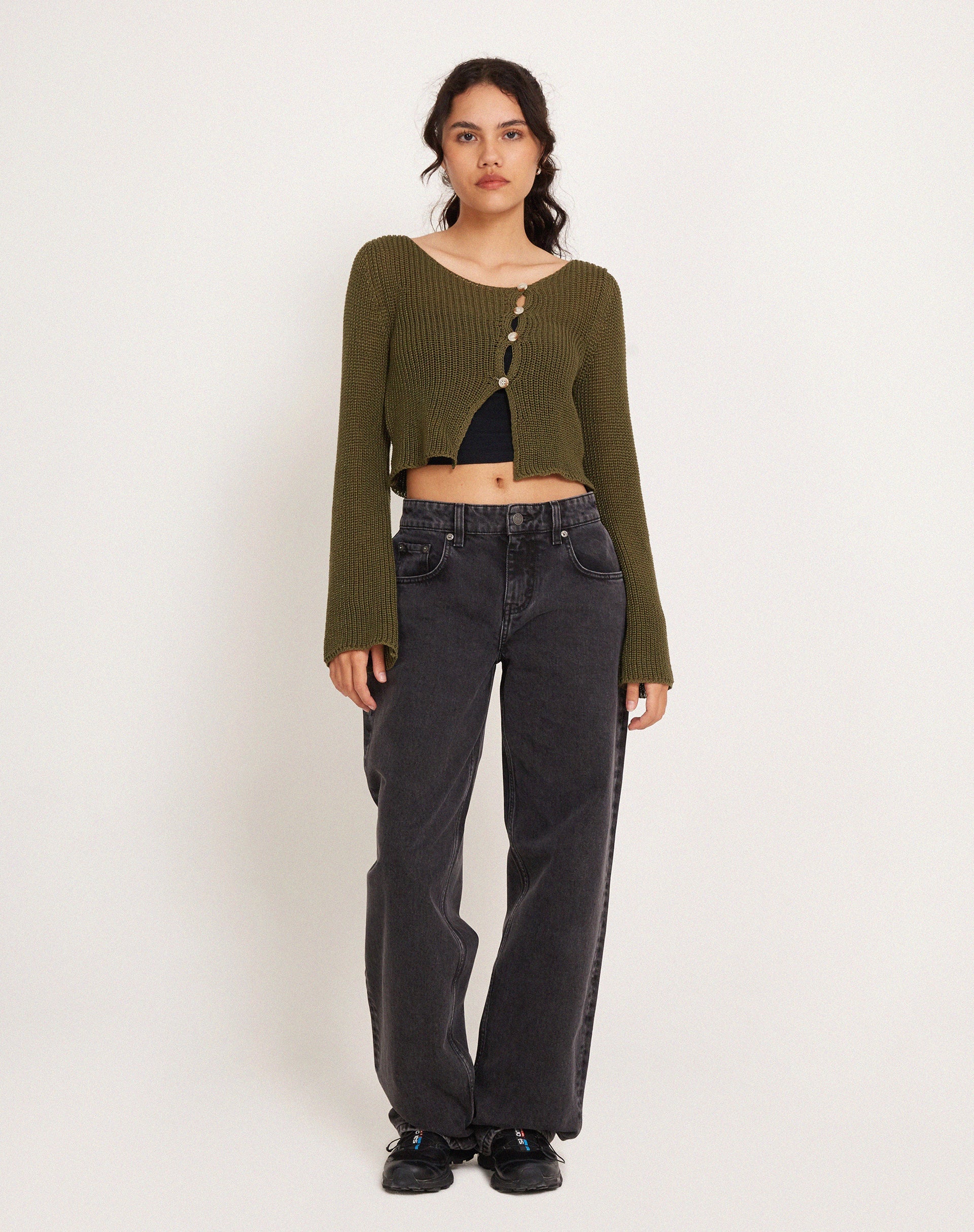 Image de Kazayo Long Sleeve Knit Top in Chive Green