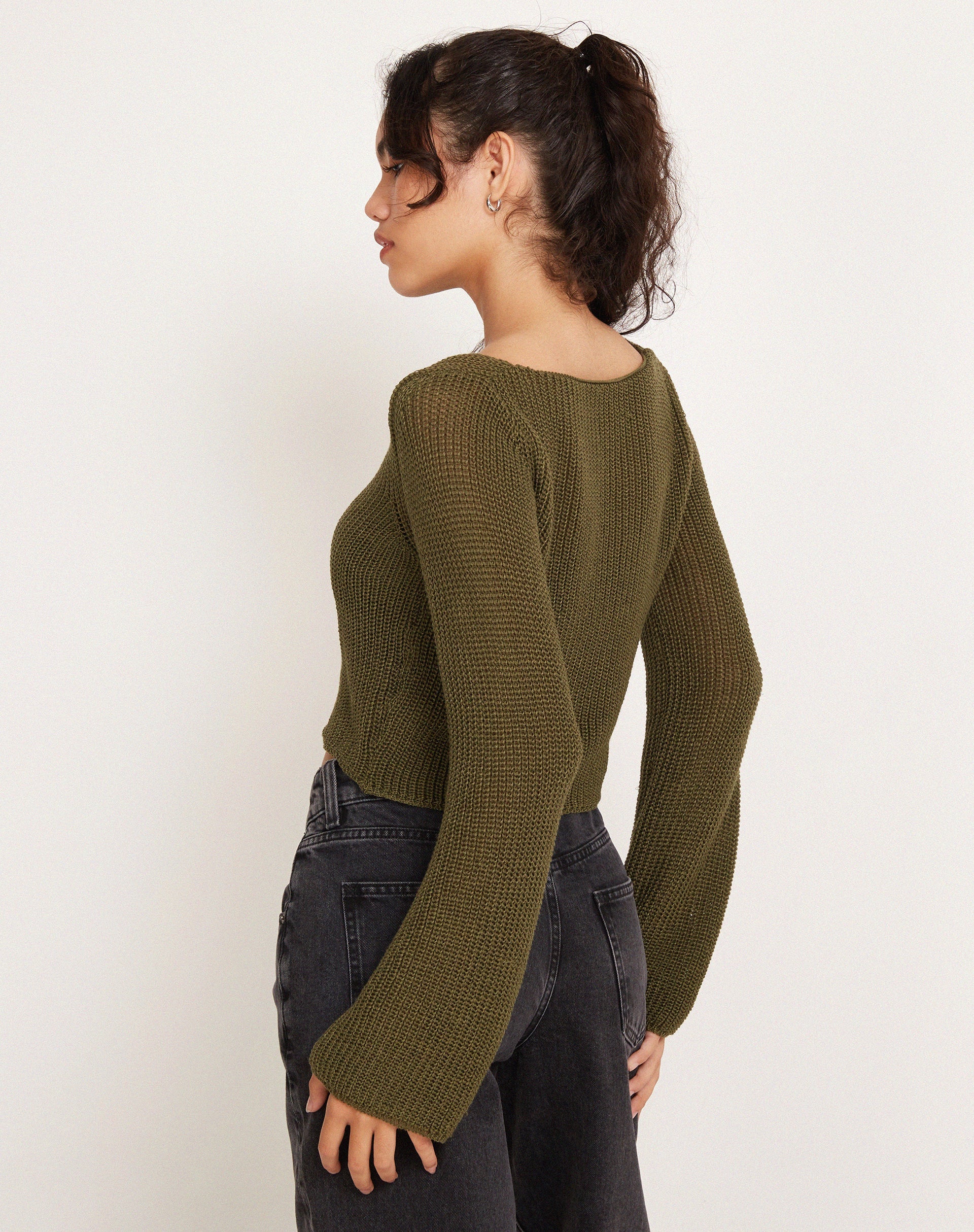 Image de Kazayo Long Sleeve Knit Top in Chive Green