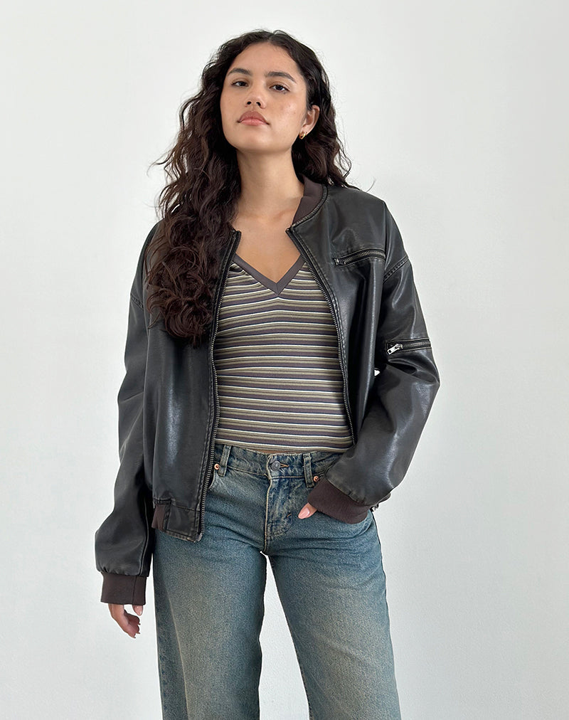 Image de Image de Keiko Top in Stripe Jersey Brown Army