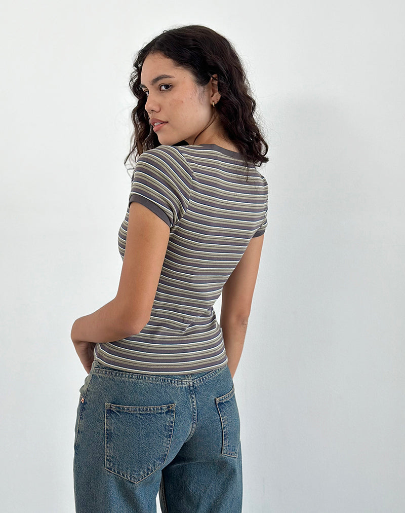 Image de Image de Keiko Top in Stripe Jersey Brown Army