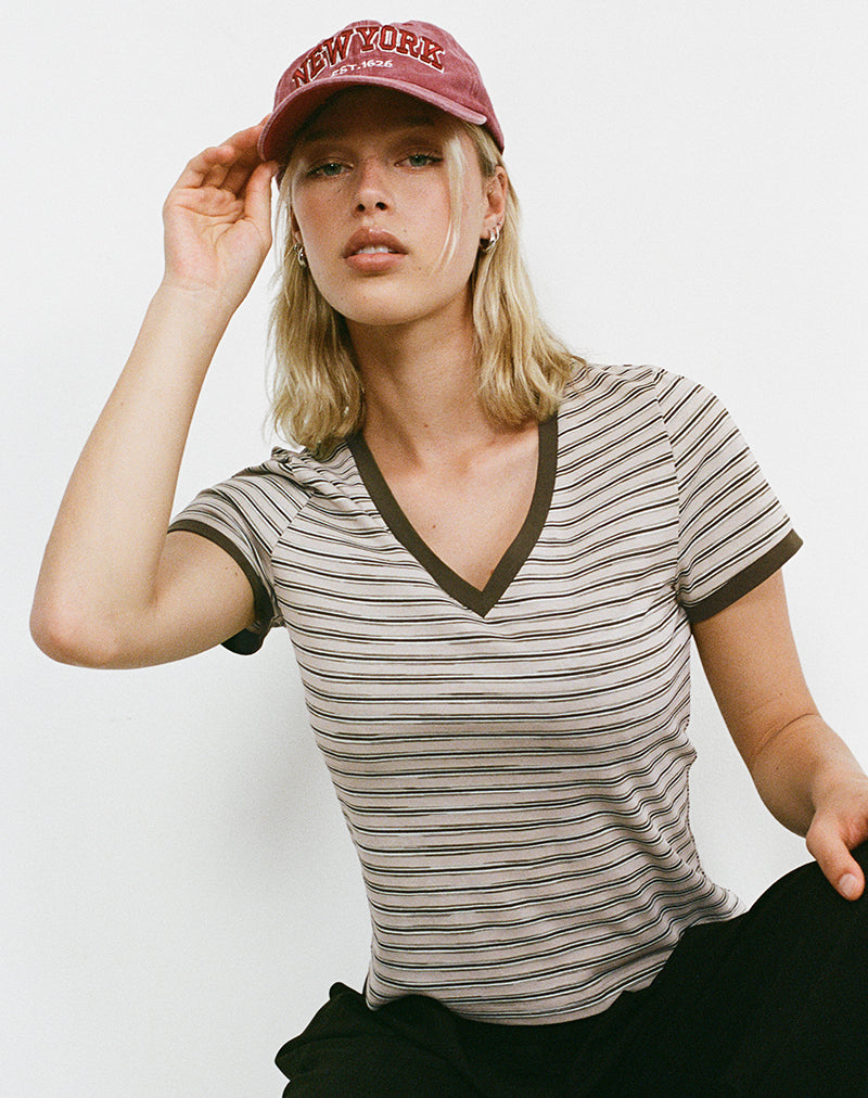 Image de Keiko Top in Stripe Jersey Tonal Brown