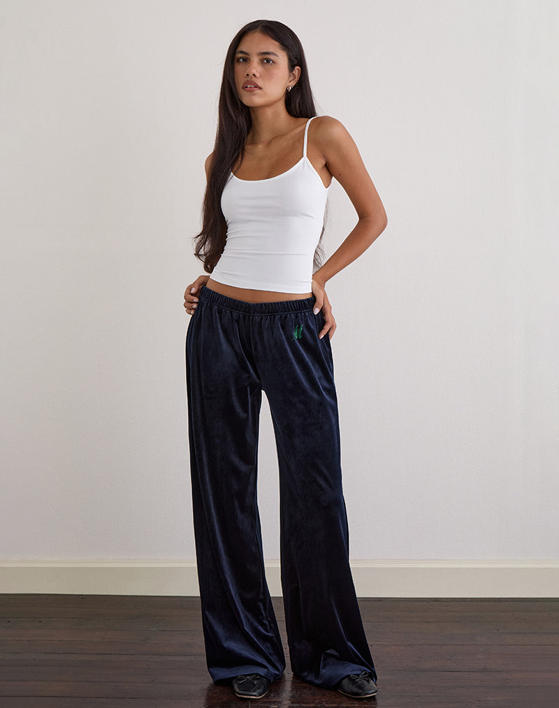 Pantalon de jogging Glen en velours marine avec embellissement "M