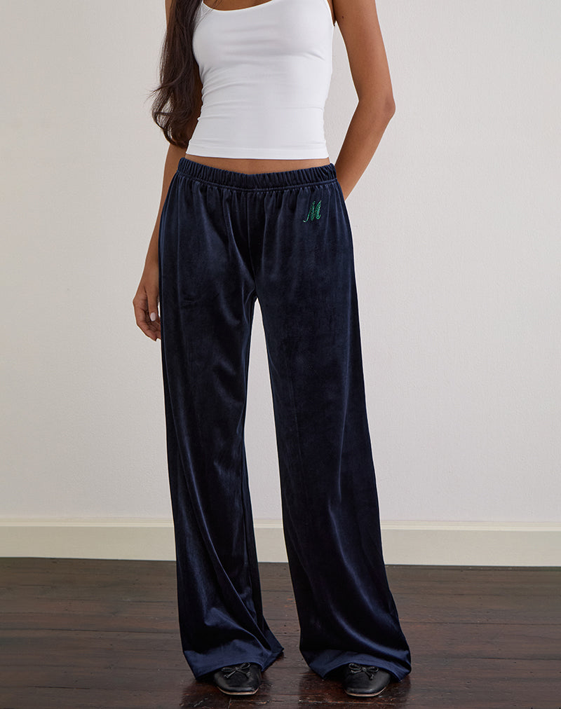 Pantalon de jogging Glen en velours marine avec embellissement "M