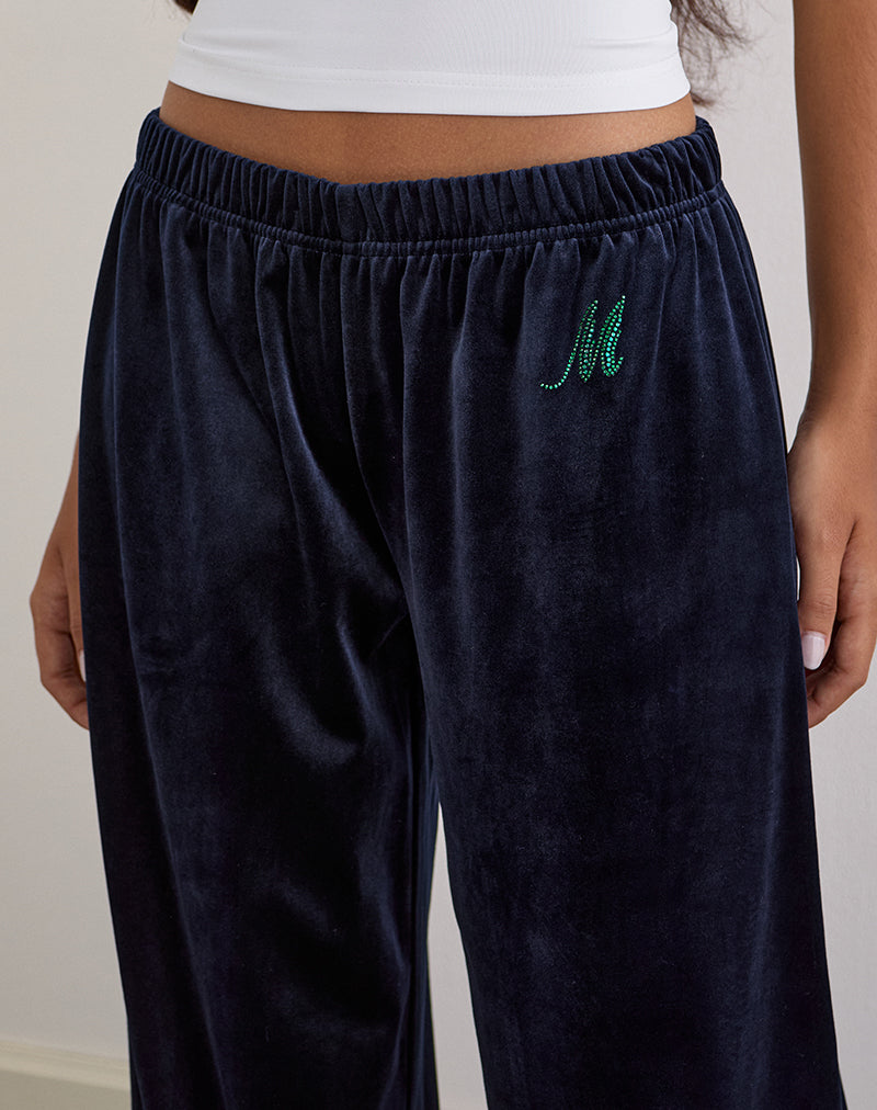 Image of Glen Jogger in Velour Navy with 'M' Embelishment