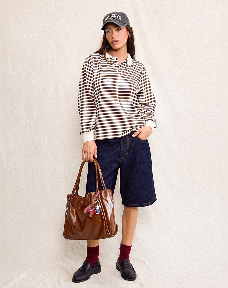 Image de Kemillau Baggy Shirt in Brown with White Stripes