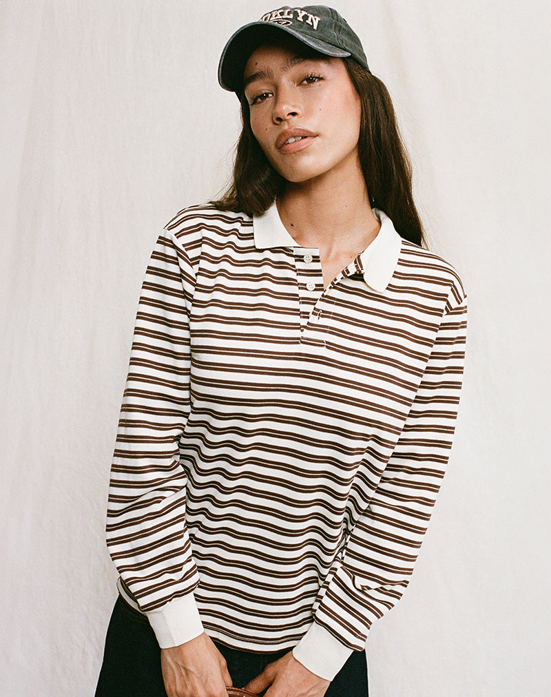 Kemillau Baggy Shirt in Brown with White Stripes (Chemise ample marron à rayures blanches)