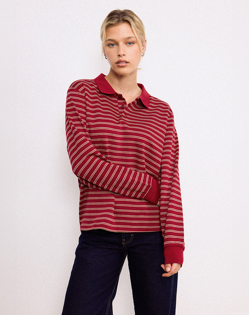 Image de Kemillau Baggy Shirt in Burgundy with White Stripes