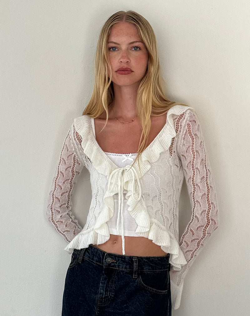 Cardigan Kenira en maille Pointelle Birch Cream