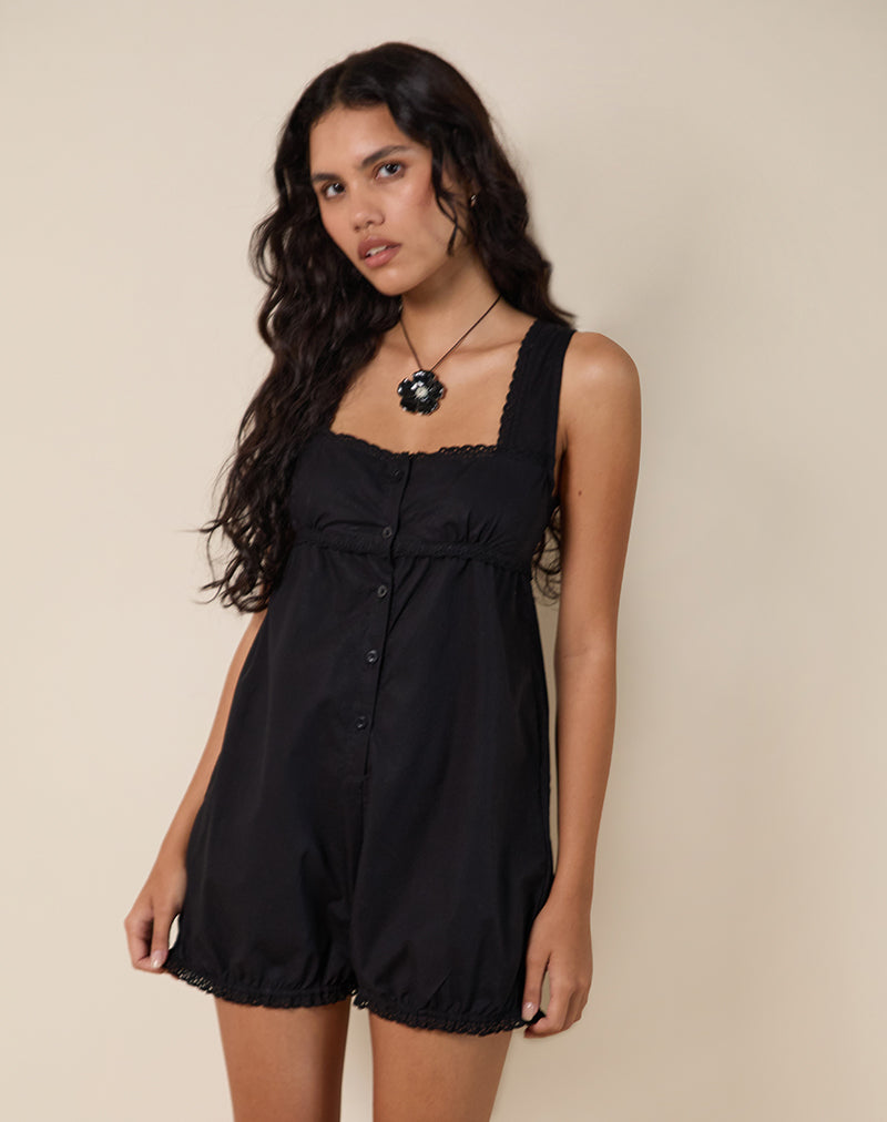 Combinaison babydoll Kenna en popeline noire
