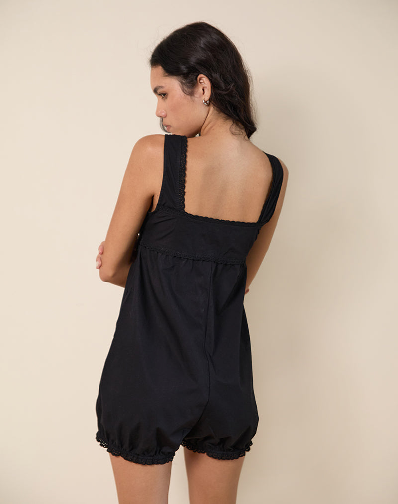 Image of Kenna Babydoll Playsuit in Poplin Black