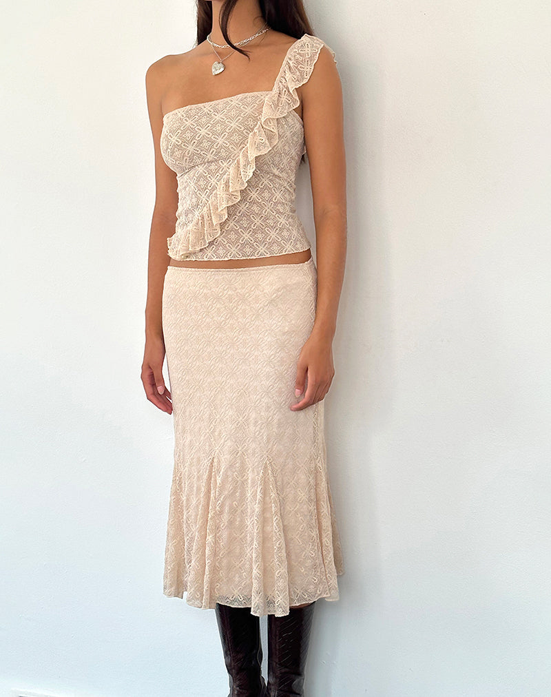 Image de Kezia Bandeau Frill Top in Textured Nude Lace