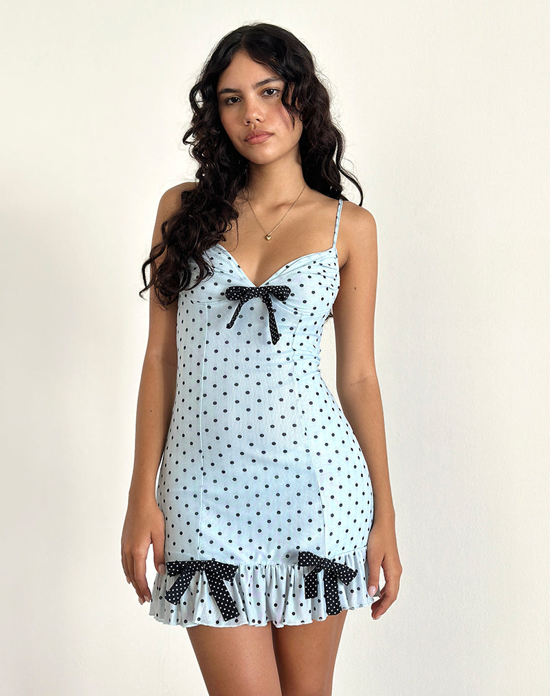 Mini robe Khalil, bleu, noir et pois basiques