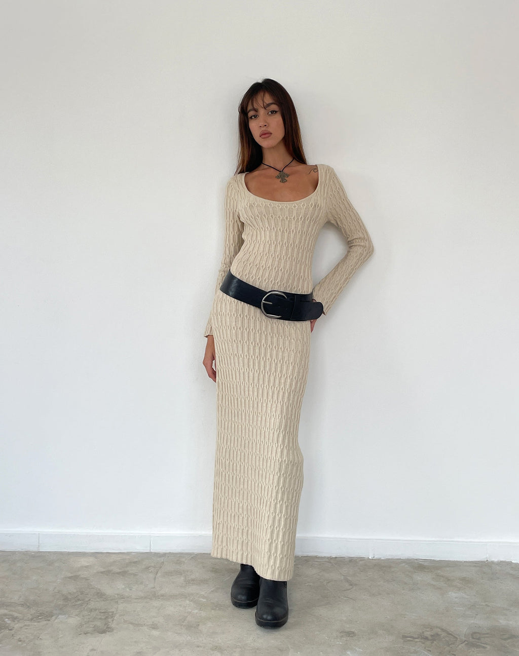 Robe longue à manches longues Kiasta en maille neutre