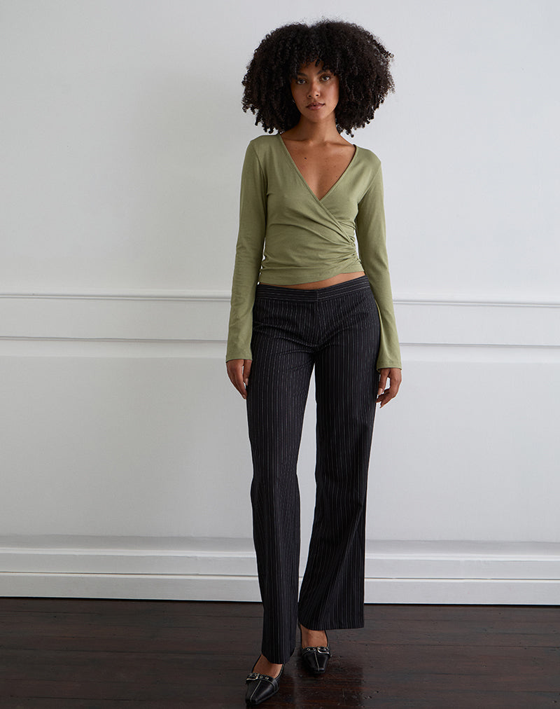 Image de Kien Long Sleeve Wrap Top in Olive