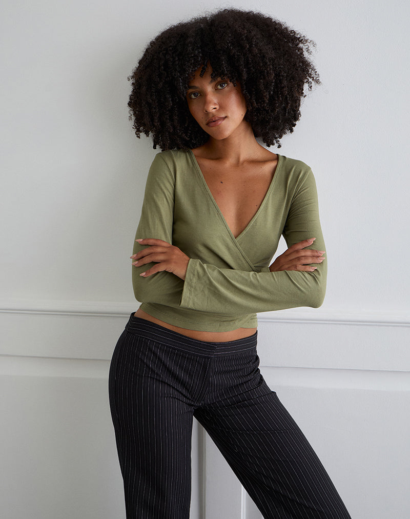 Image de Kien Long Sleeve Wrap Top in Olive