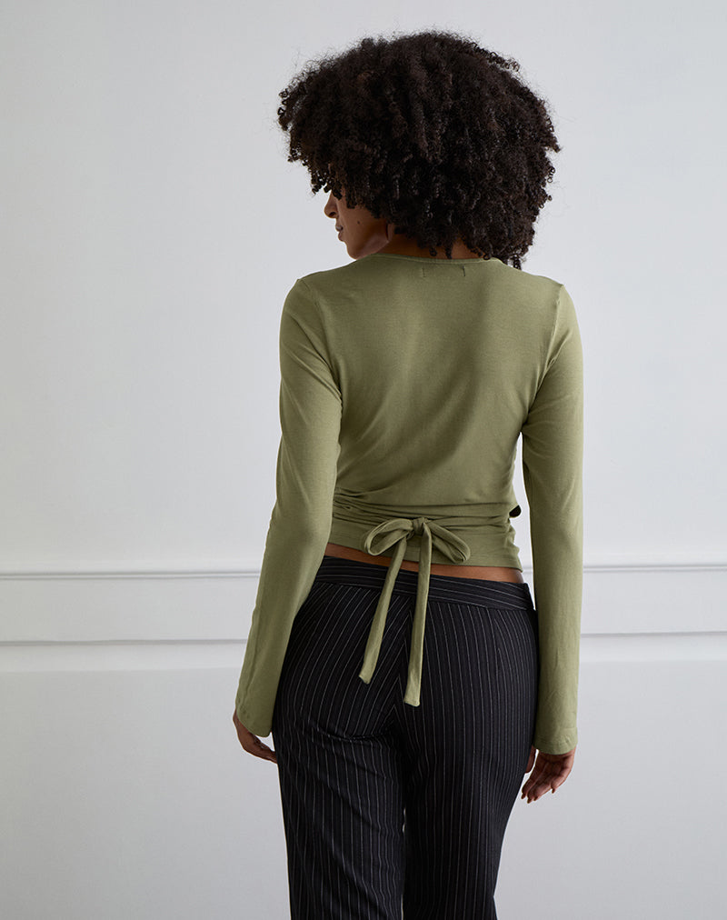 Image de Kien Long Sleeve Wrap Top in Olive