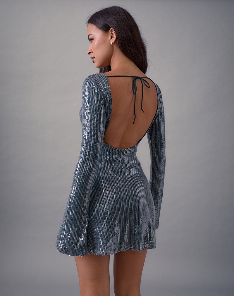 Image of Kimberly Mini Dress in Sequin Dark Teal