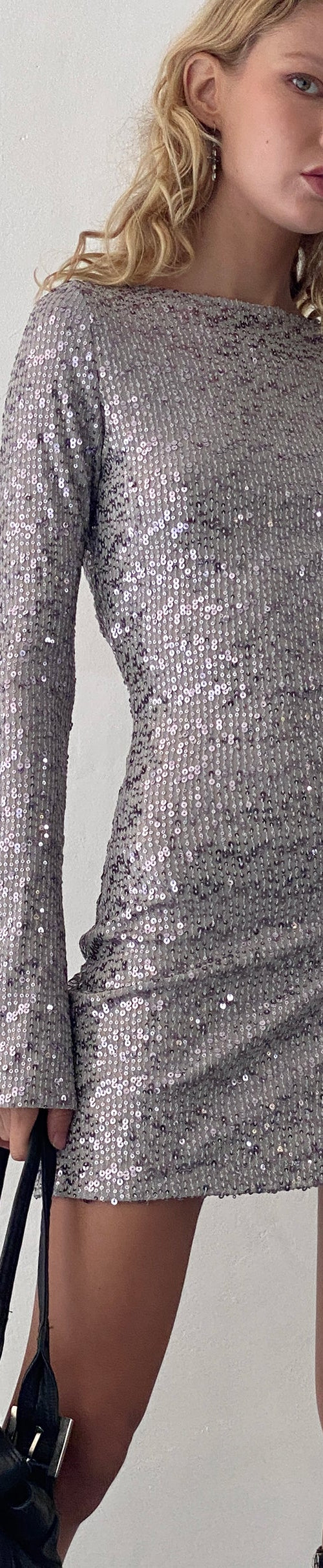 Image of Kimberly Open Back Mini Dress in Silver Sequin