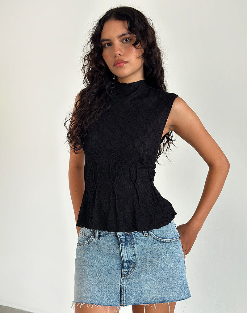Top Kimbra en noir texturé