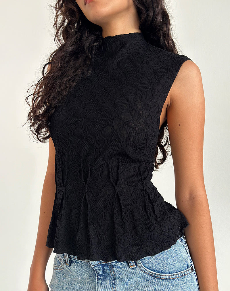 Top Kimbra en noir texturé