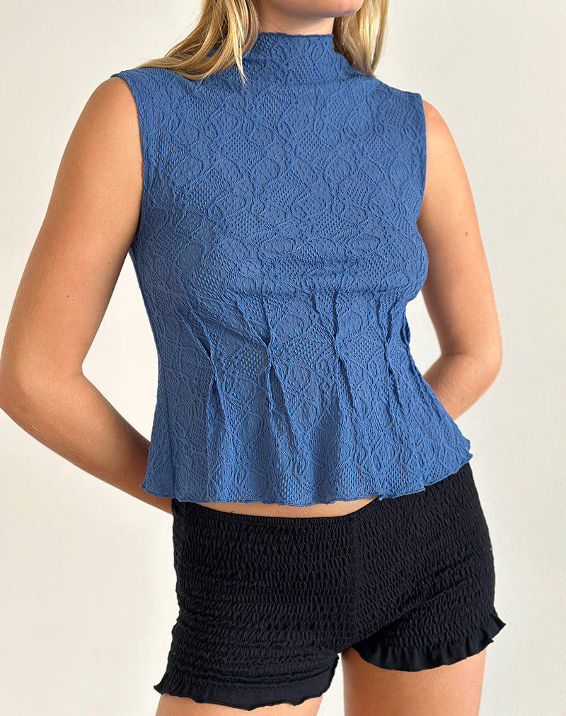 Top sans manches Kimbra, bleu texturé