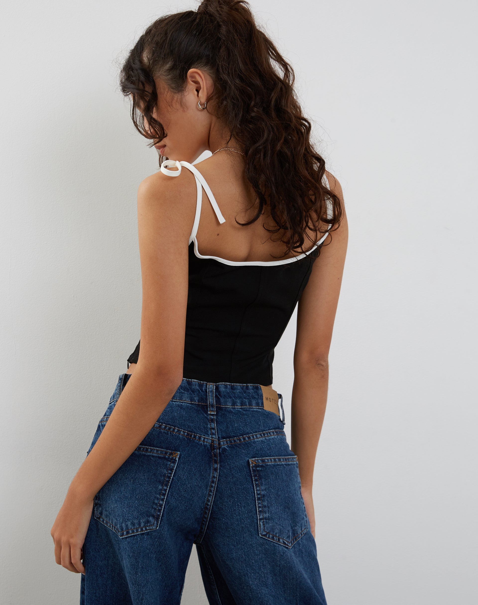 Image de Kiona Corset Top in Black with White Binding