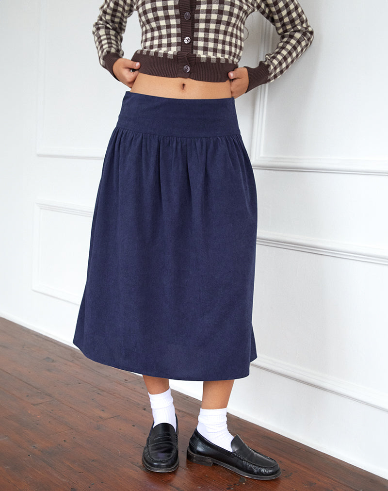 Image de la jupe midi Kiranila, Baby Cord Ink Blue