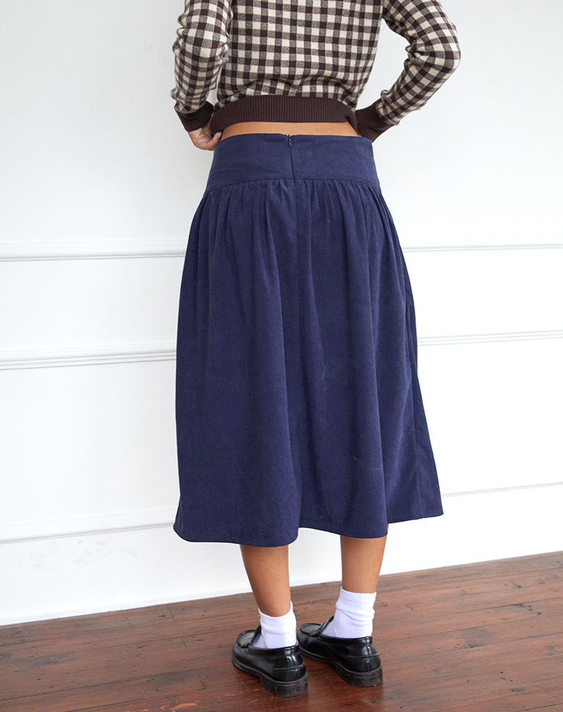 Image de la jupe midi Kiranila, Baby Cord Ink Blue