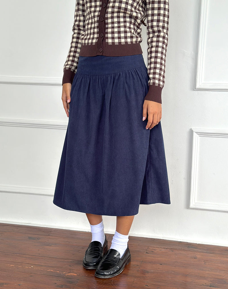 Jupe midi Kiranila, Baby Cord Ink Blue