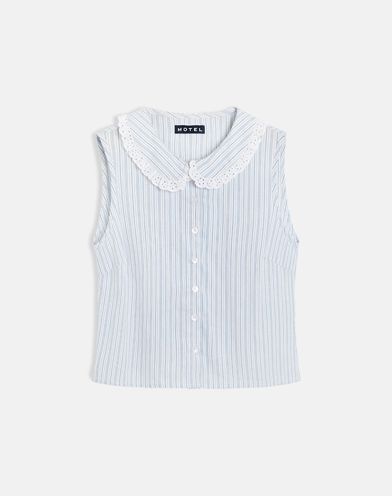 Image de Kitami Shirt in Linen White Blue Stripe