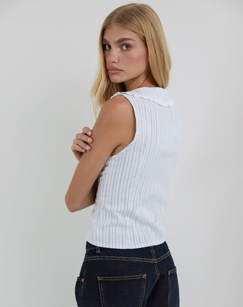 Image de Kitami Shirt in Linen White Blue Stripe