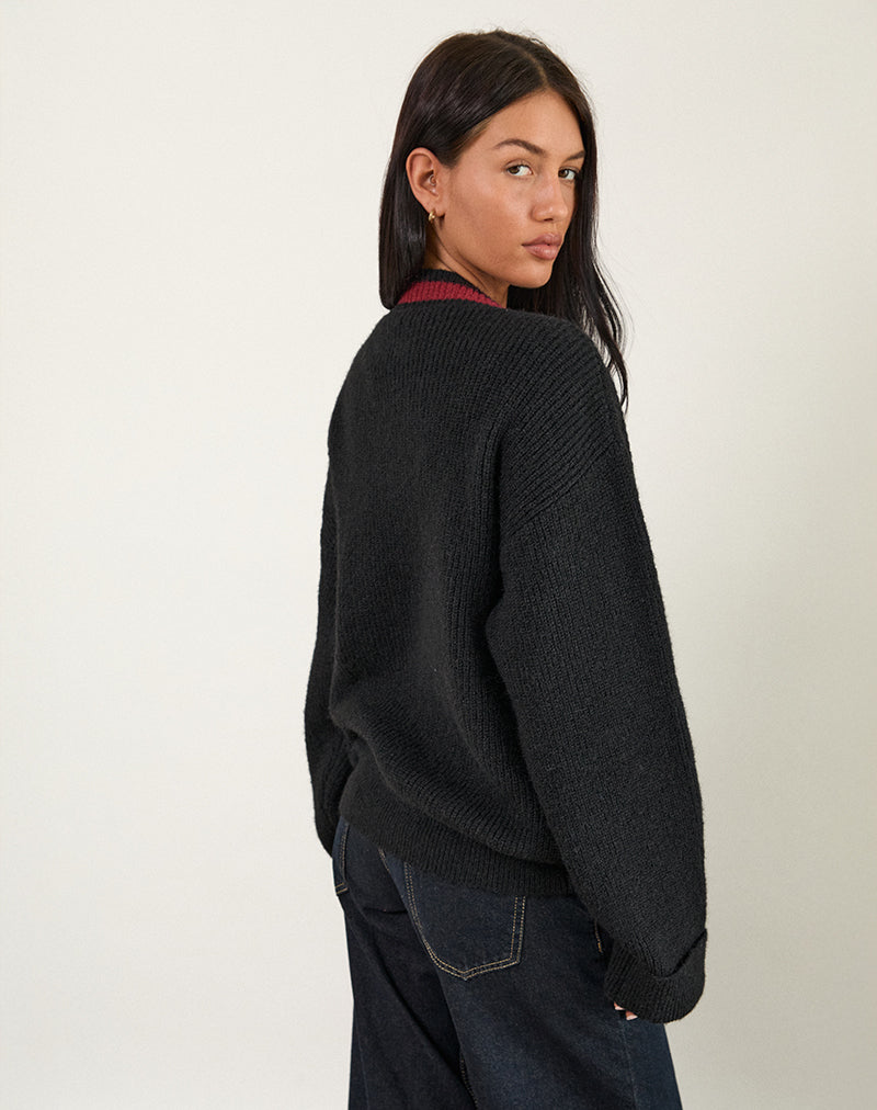 Pull Knitza noir à rayures rouges