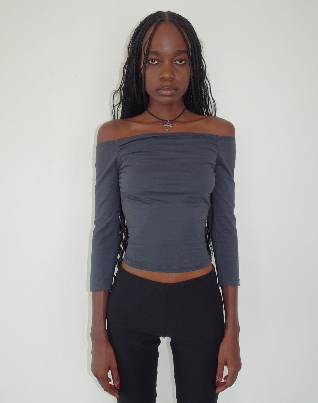 Koby Off Shoulder Bardot Top in Ocean Storm