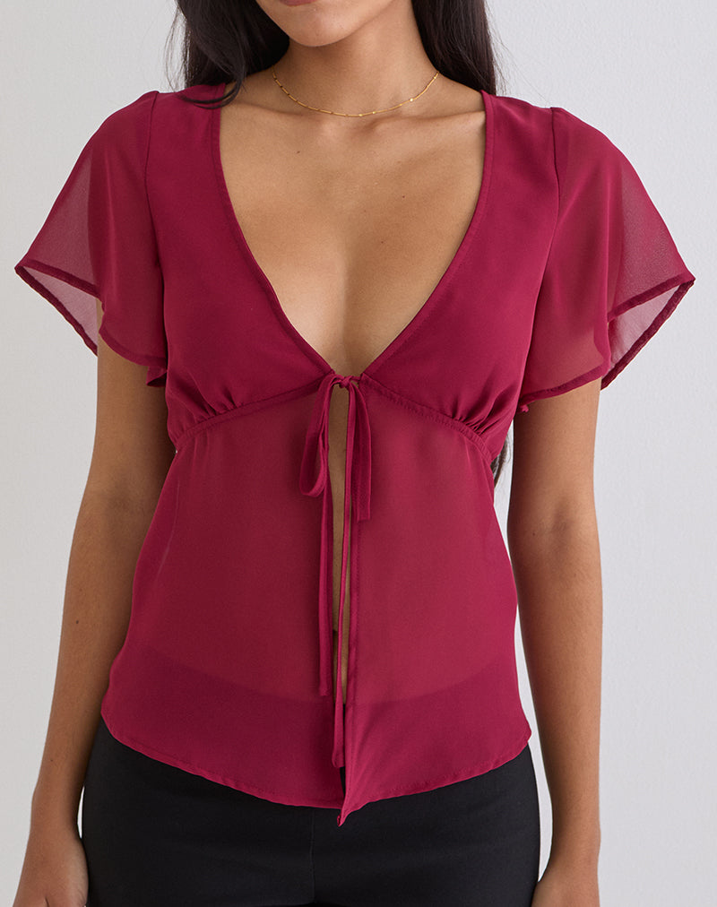 Image de la blouse en mousseline Kota couleur bordeaux