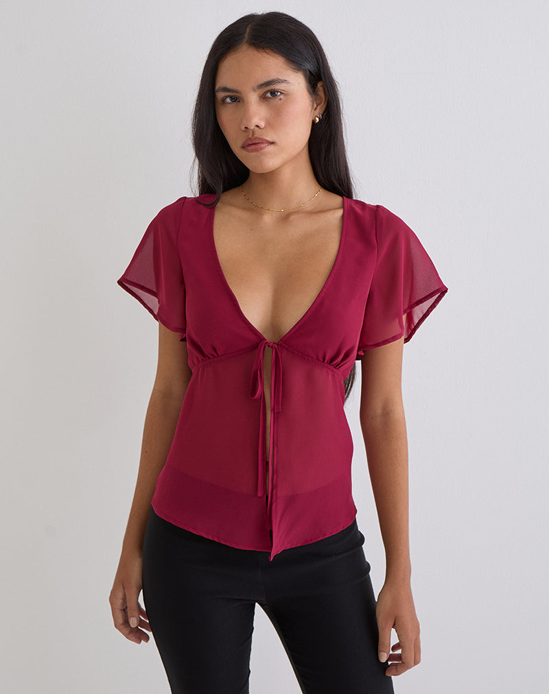Image de la blouse en mousseline Kota couleur bordeaux