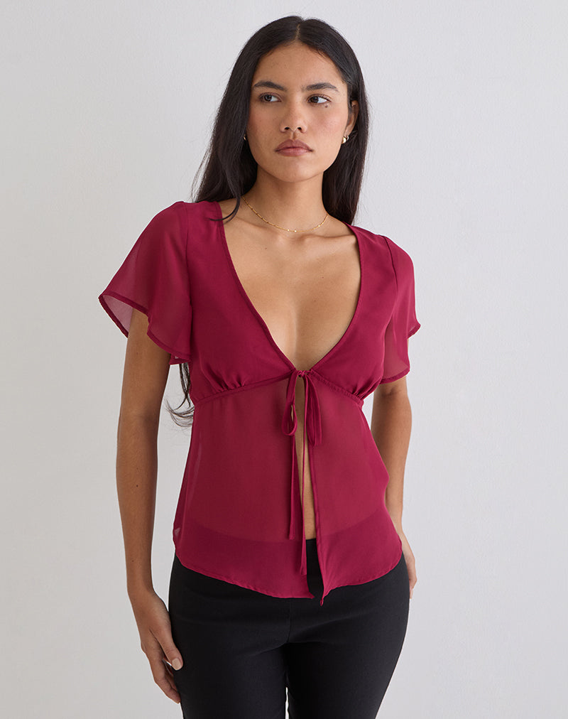 Image de la blouse en mousseline Kota couleur bordeaux