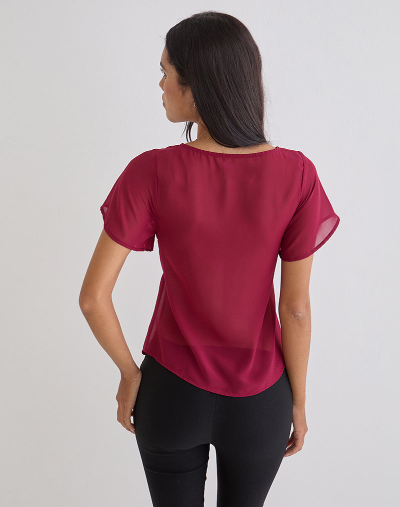 Image de la blouse en mousseline Kota couleur bordeaux